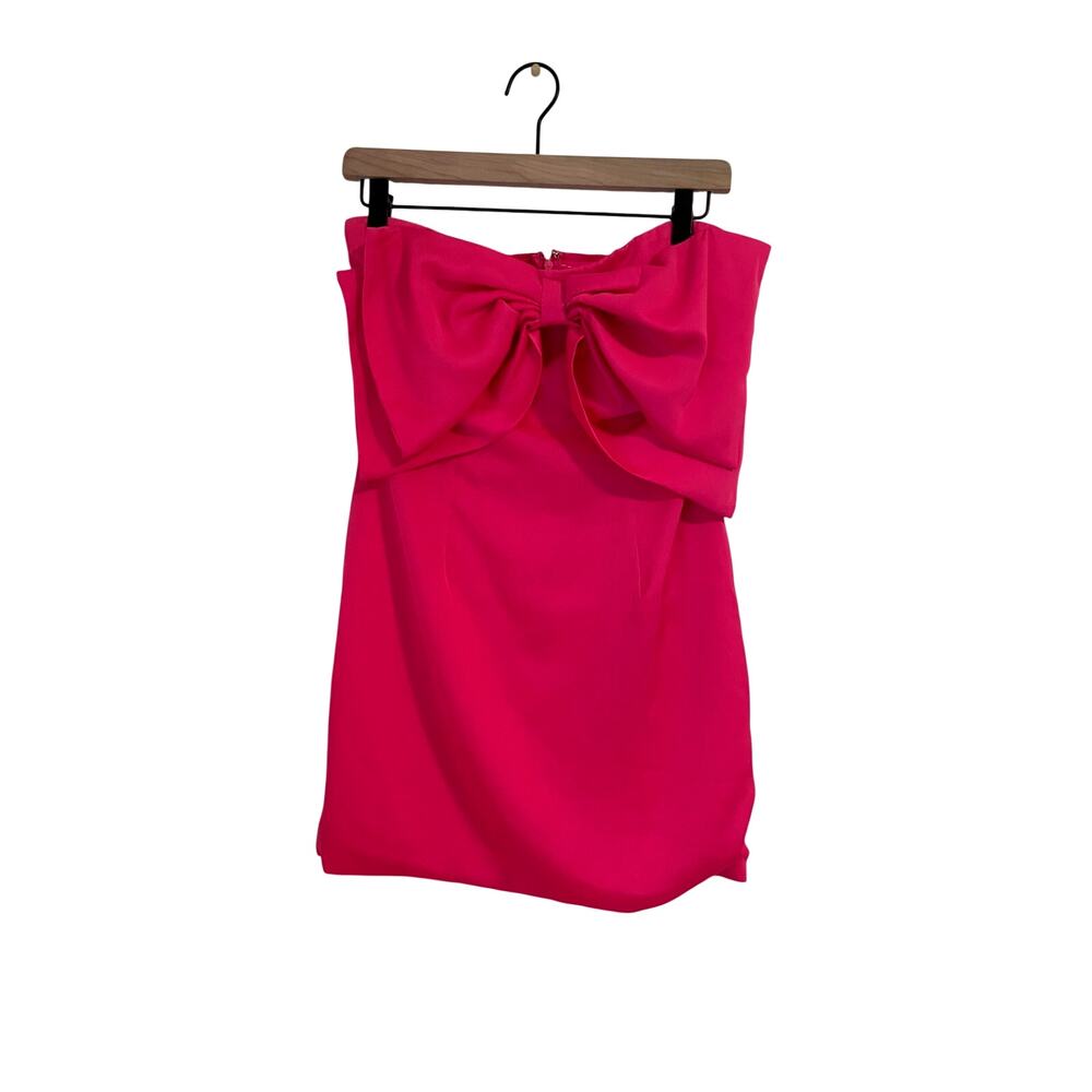 Thirty Thirty Hot Pink Bow Front Strapless Mini Dress Y2K Style Coquette Size L - Picture 2 of 5
